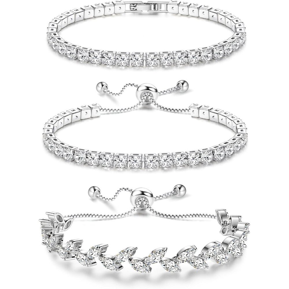Silver Cubic Zirconia Stackable Bracelets For Wom… - image 1